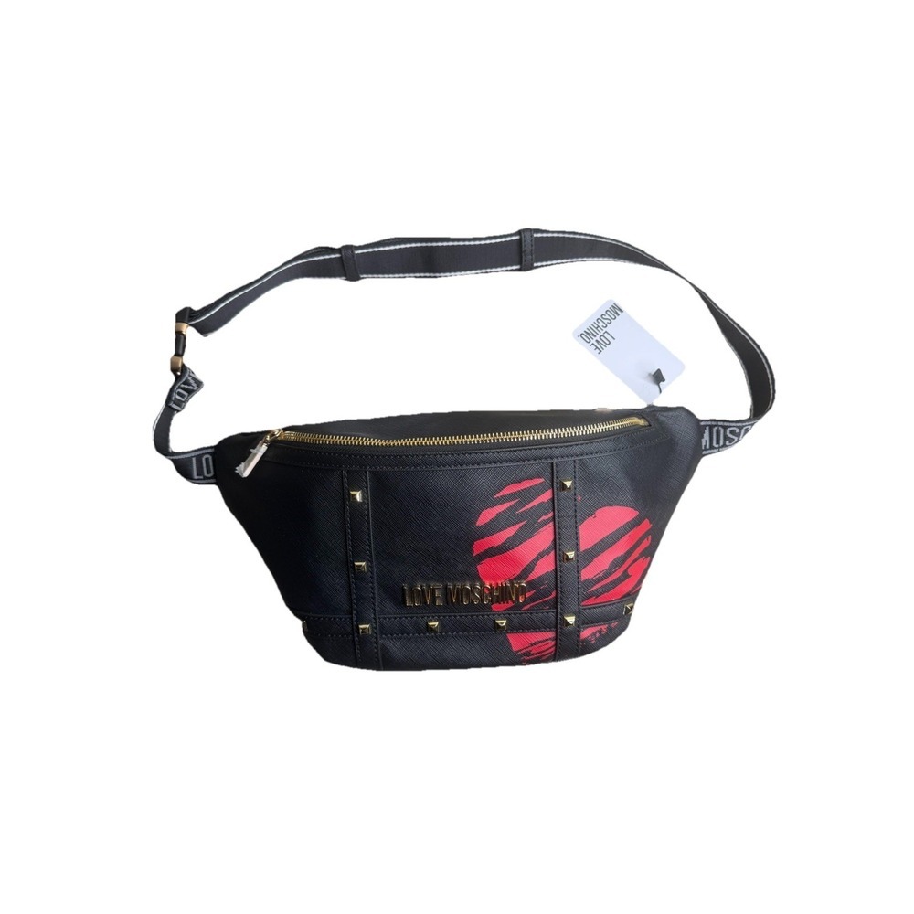 LOVE MOSCHINO Belt Bag Crossbody Big Pack Black w/Red Heart Gold ❤️ NEW